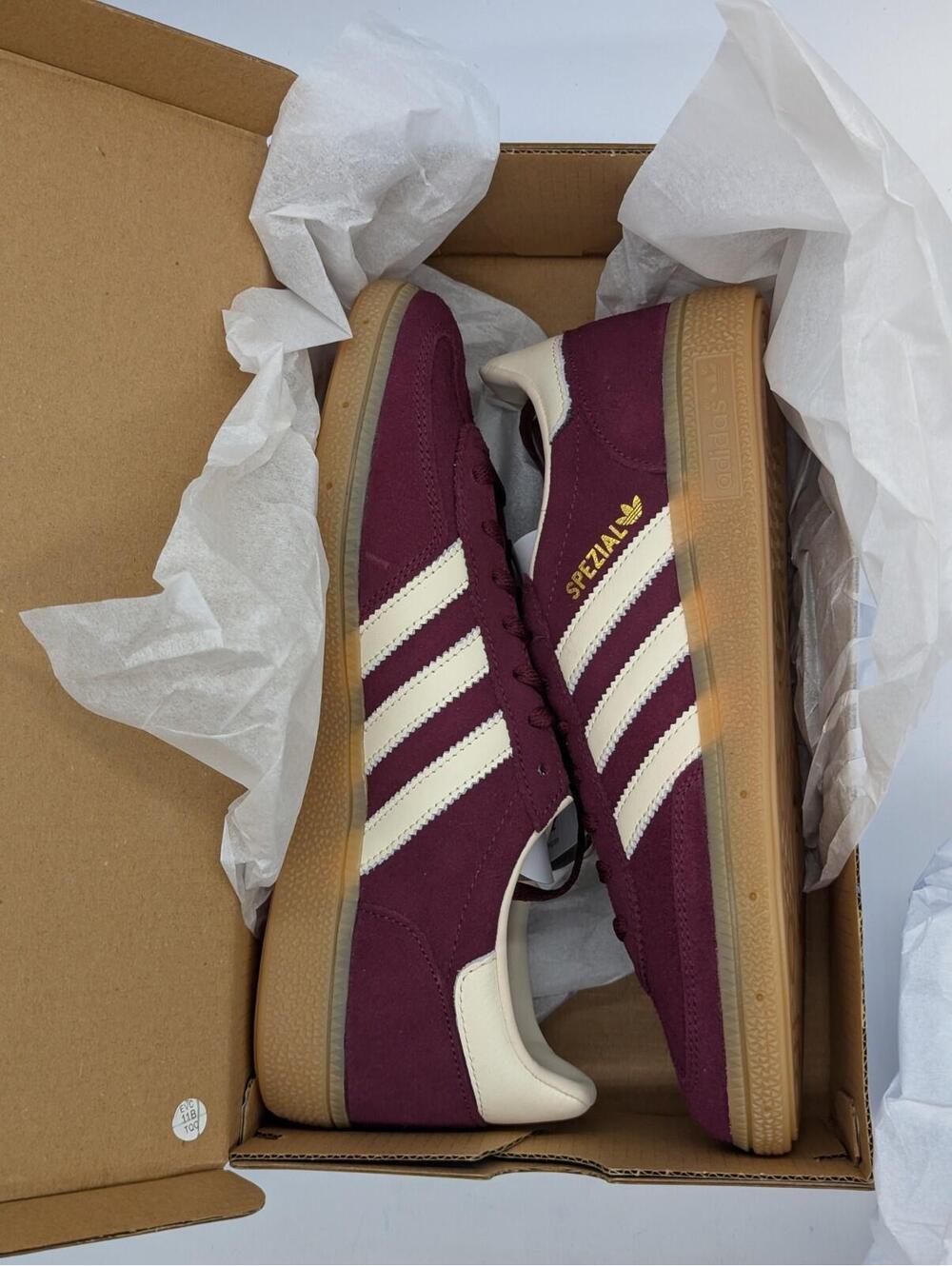 Women's Size 9 Adidas Handball Spezial Maroon Burgundy White Sneakers JP8726 New - Picture 8 of 9